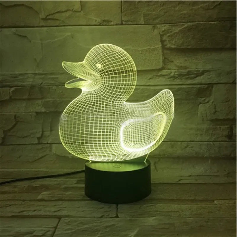 Little yellow duck 3D night light with colour-changing LEDs and remote control