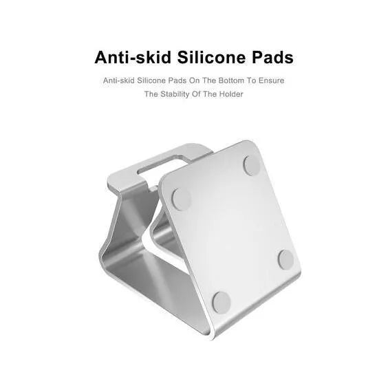 Aluminium alloy adjustable mobile phone tablet stand in black on a desk