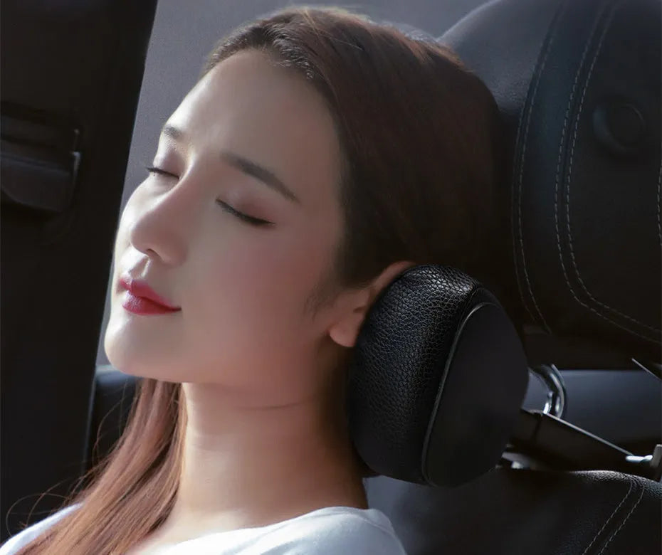 Baseus First Class Car Headrest in black, PU leather and aluminium alloy, front 270x123mm and side 181x123mm