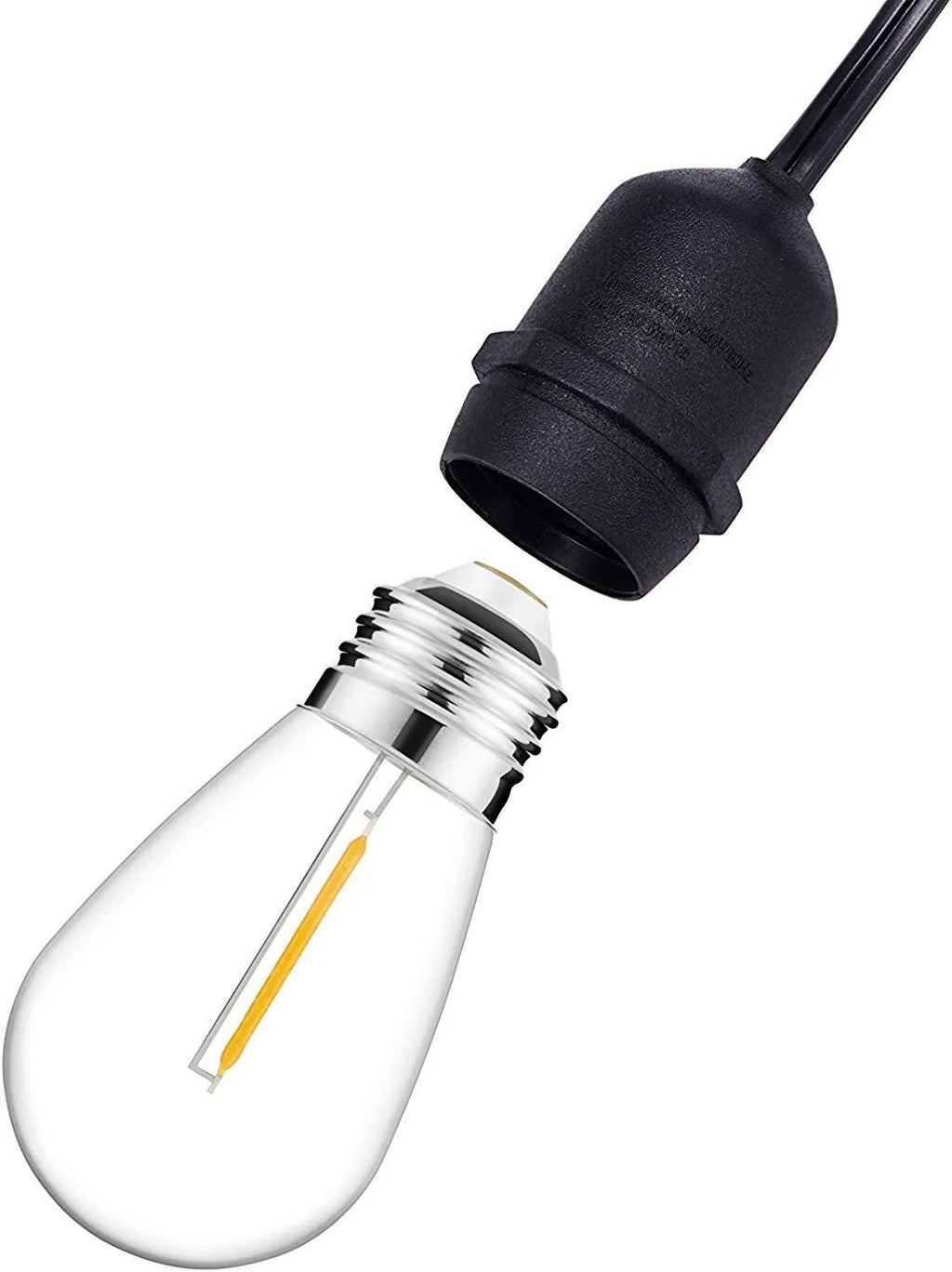 Waterproof solar-powered LED string lights with PVC bulbs in an outdoor garden setting.