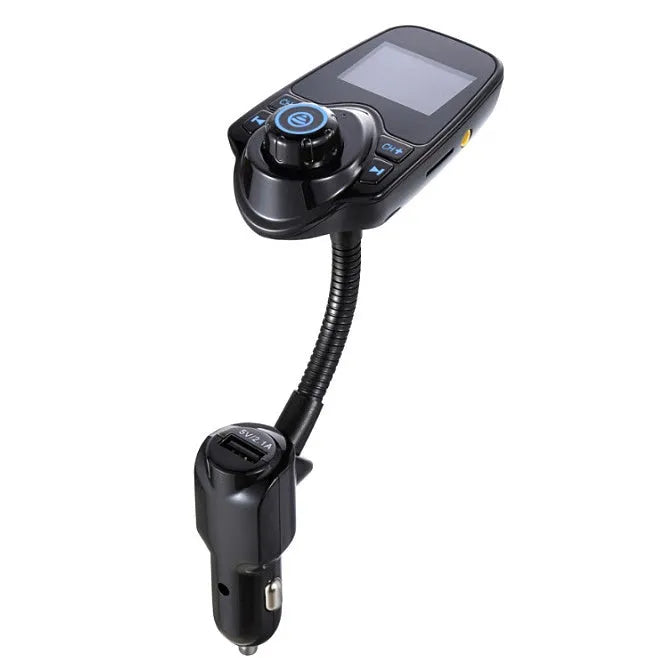 Black Bluetooth player with FM radio and microphone on a table