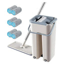 Home kitchen wooden floor lazy mop with 360-degree rotating microfibre flat head and bucket set in blue