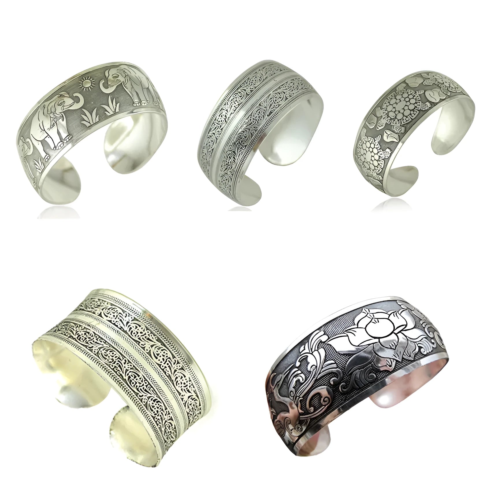 Miao-inspired ethnic bracelet with carved open design in elephant colour Roman shape