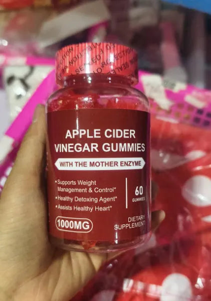Apple cider vinegar gummies bottle containing 60 soft candy tablets for adult nutritional supplementation