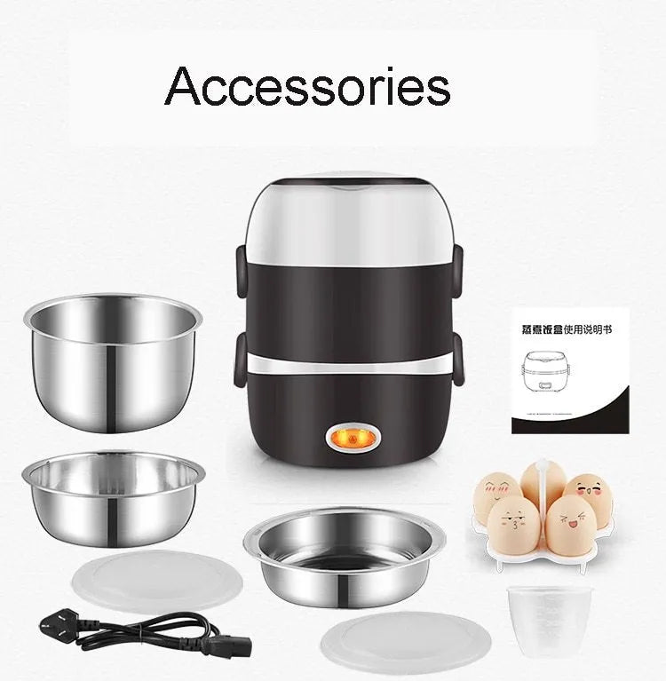USB-powered multi-function lunch box showing 190mm insulated container with heating element