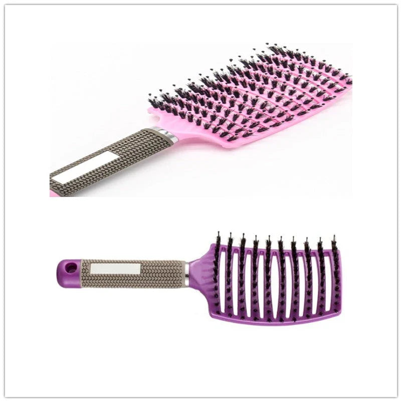 Detangling hairbrush with bristle and nylon teeth for effortless hair management and scalp massage