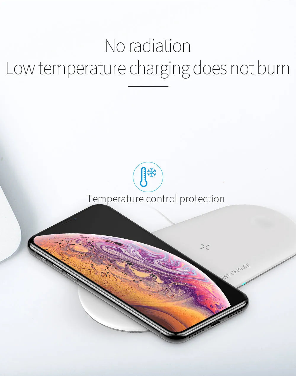 Black or white three-device wireless charging station for Apple-compatible phones, headphones and watches