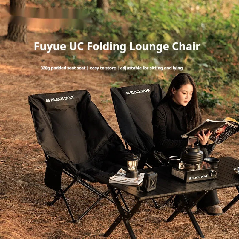 Night black Oxford cloth portable folding moon chair for camping and outdoor use