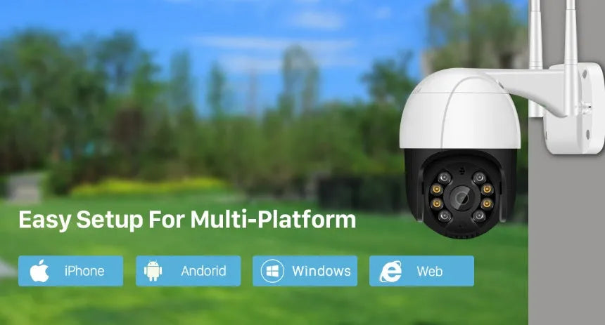 White wireless WiFi PTZ surveillance camera ball machine with dual antennas and black light night vision, 1080P