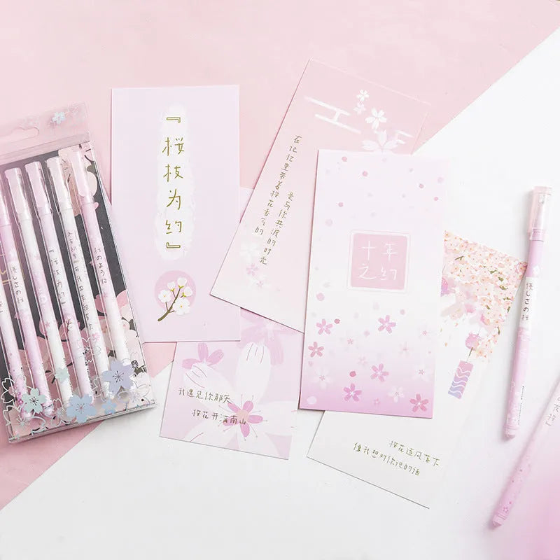 Six Creative Sakura gel pens with black 0.5mm refills and pull-out mechanism
