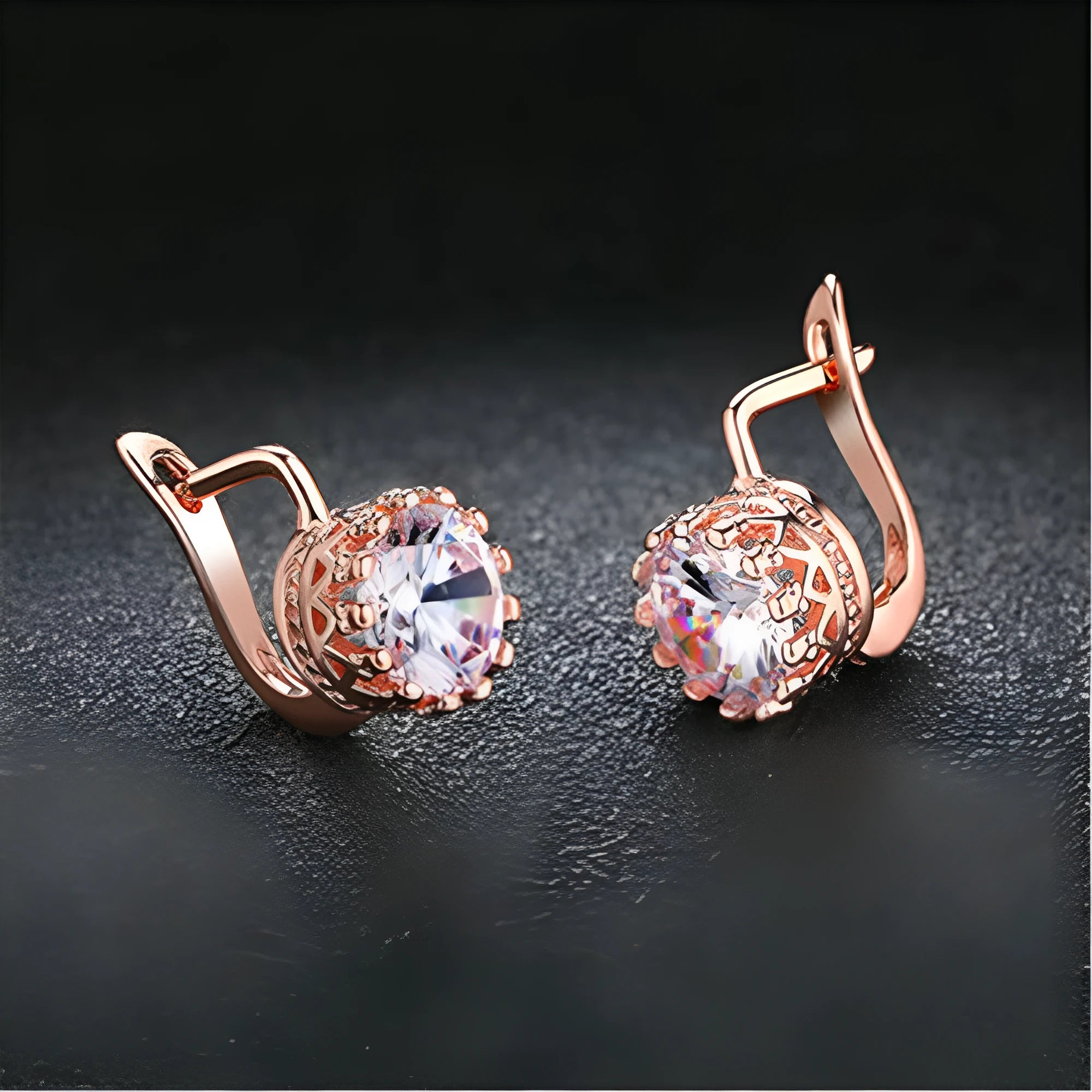 Korean retro crown clip-on earrings with rhinestone detail in rose gold and white gold colours