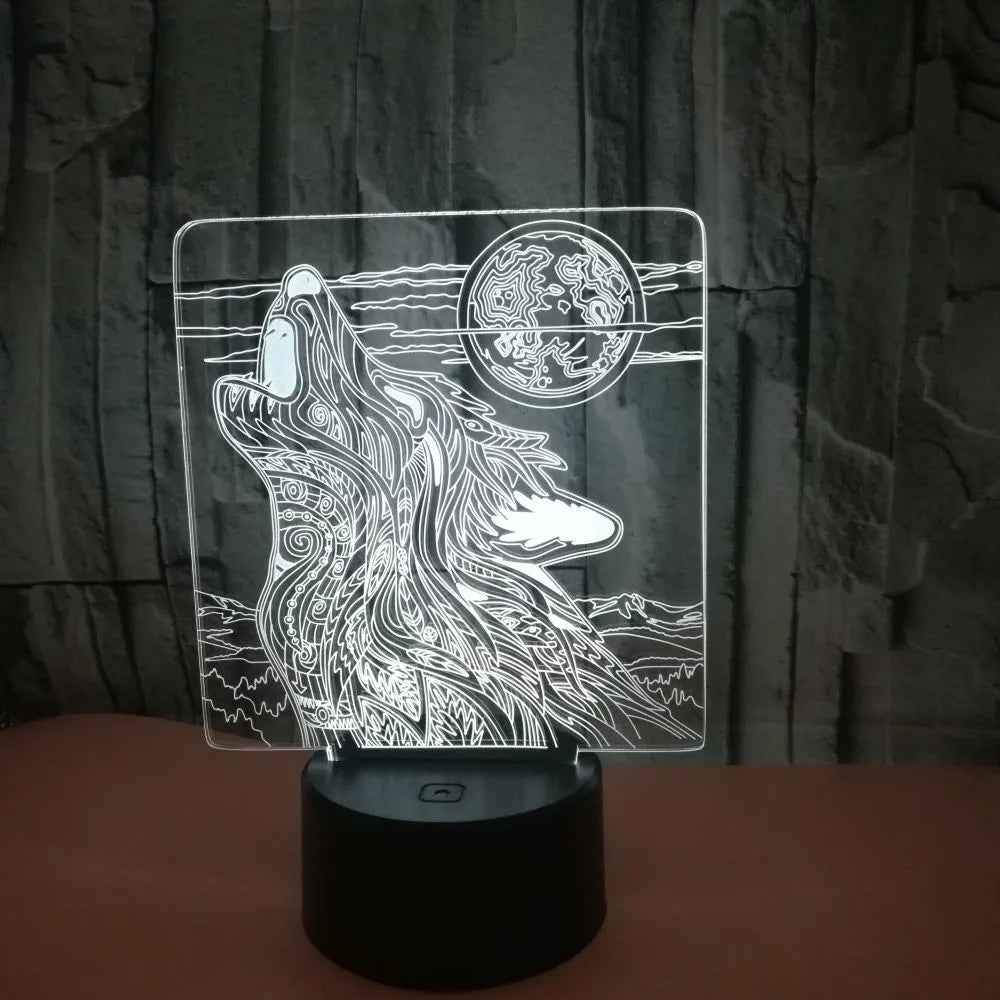 Remote control and touch sensitive LED desk lamp with colourful acrylic panel on a white square base