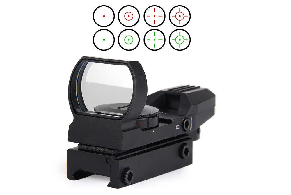 Red dot holographic sight in matte black with 4 reticles and 22x33mm lens opening for 11/20mm rail