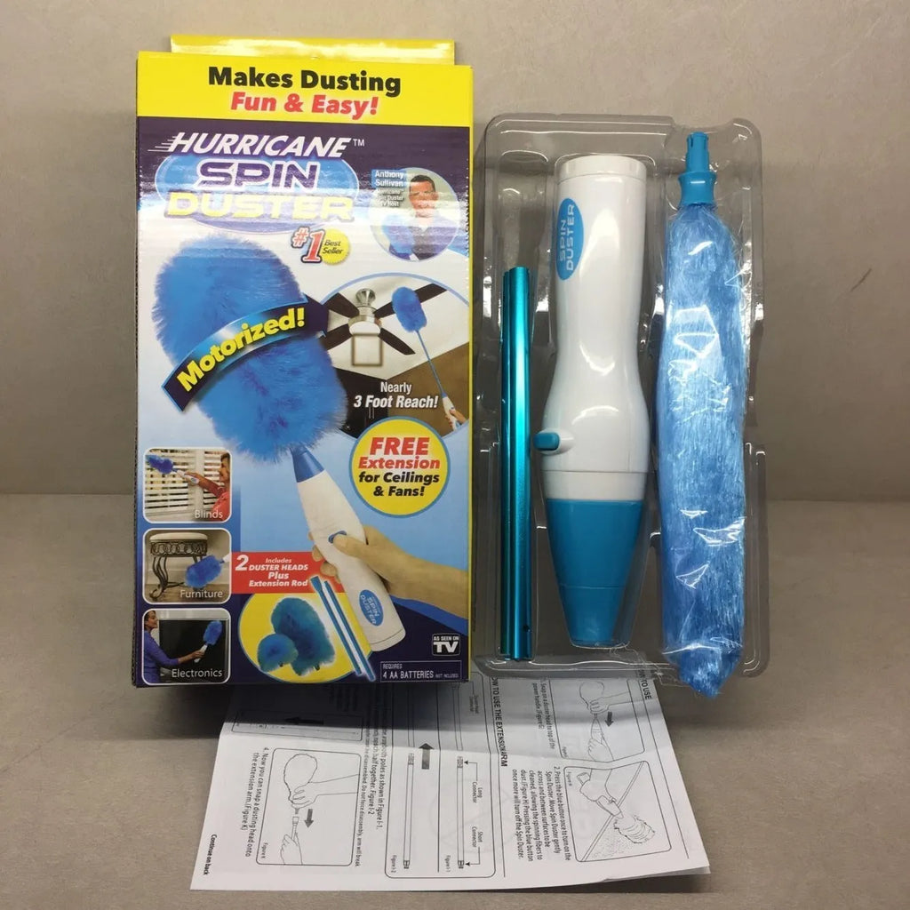 Blue electric dust cleaner with electrostatic bristles, 2 duster heads, for ceiling fans and blinds
