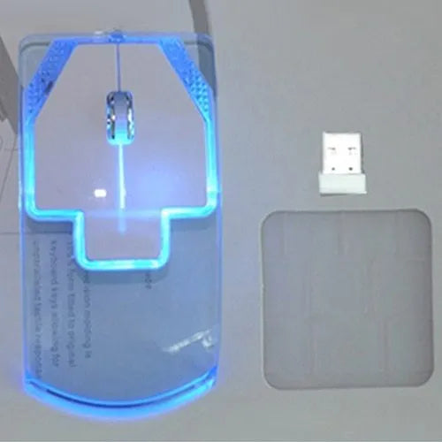 Ultra-thin transparent 2.4GHz wireless optical luminous mouse with USB receiver for laptop or PC