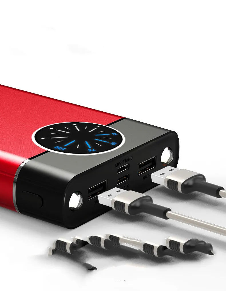 20000mAh alloy shell mobile power bank with LED flashlight in black, red, and blue colour options