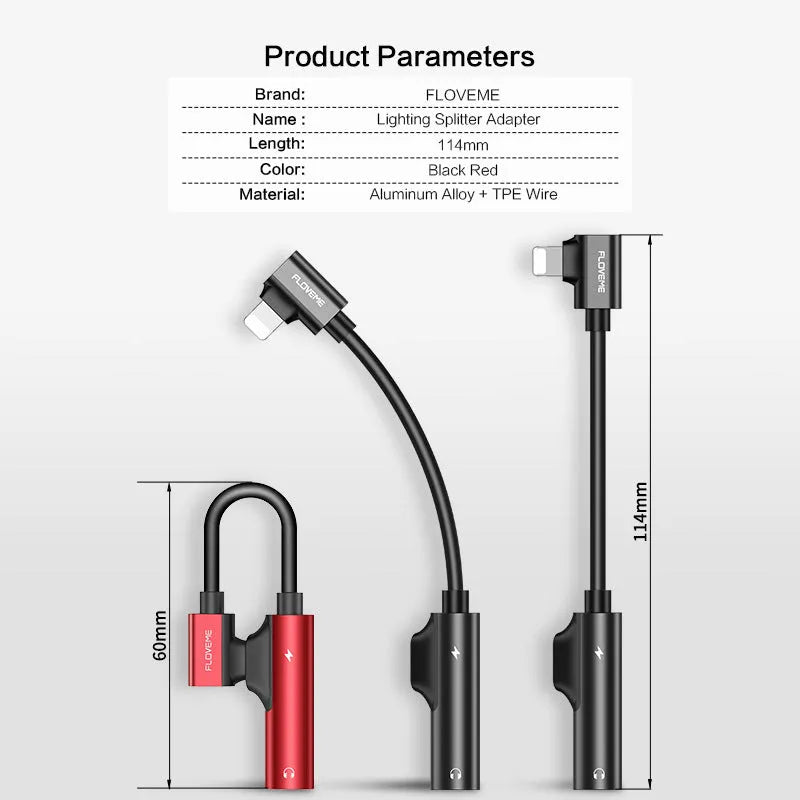 Black lightning to 3.5mm audio and charging adapter with aluminium alloy construction