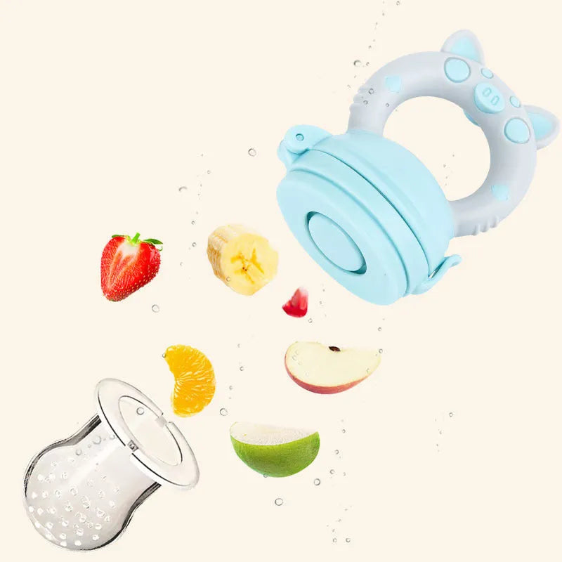 Silicone baby teether with textured surface and ring shape in blue, green or pink colours