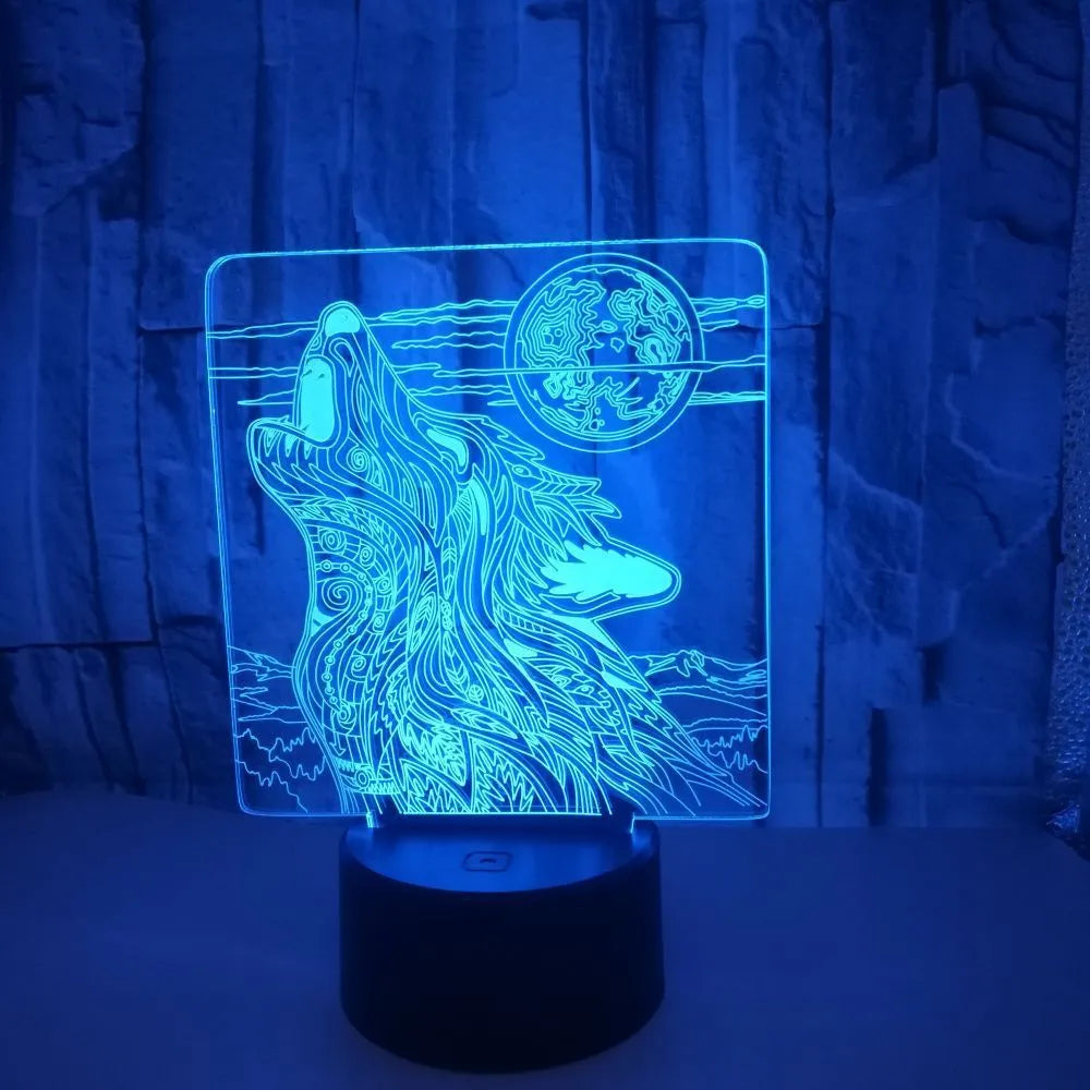 Remote control and touch sensitive LED desk lamp with colourful acrylic panel on a white square base