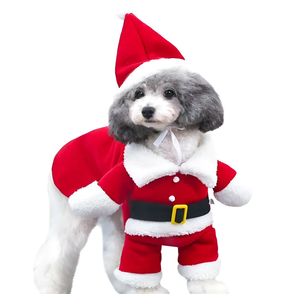 Red polar fleece Santa Claus costume for pets with stretchable design