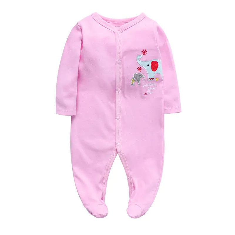 Cotton baby one-piece clothing with dinosaur print in blue and green colours