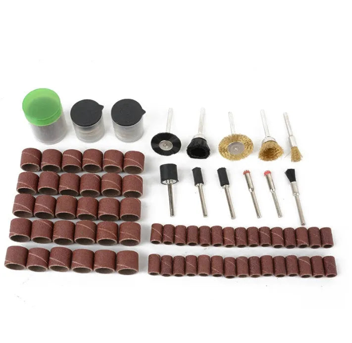 150-piece electric grinder accessory combo set with steel, copper, diamond, and wool components