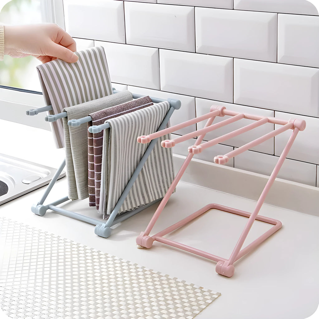 Foldable plastic dishcloth shelf in Nordic style colours with punch-free installation for kitchen organisation