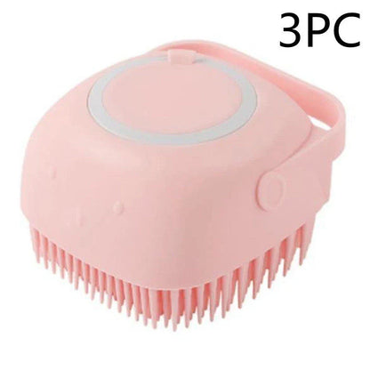 Silicone pet bath brush with soft bristles for gentle cleaning and massage of dogs, cats, and other small animals