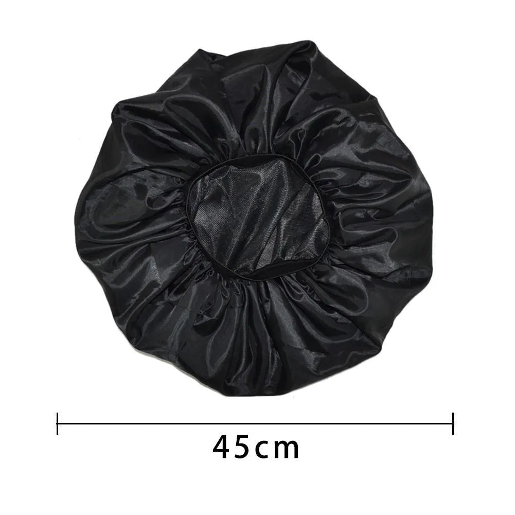 Black beauty salon cap with elastic fit, 45cm diameter, warp lining and Chunya spinning outer layer