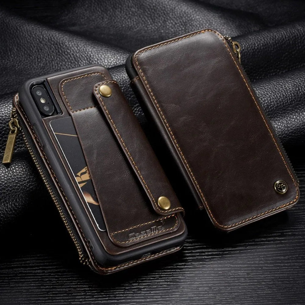 Black PU leather flip phone case for Samsung Galaxy Note9, shown open and closed.