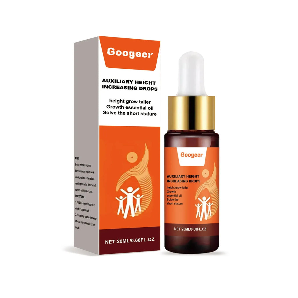 Googeer 20ml height increase supplement drops bottle measuring 2.2x9cm with peppermint extract and vitamin B1