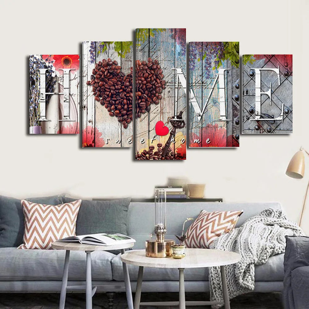 Red oil painting decoration board set with multiple sized panels for wall art display