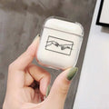Transparent plastic protective cover for Apple AirPods charging case showing compatibility with AirPods and AirPods Pro