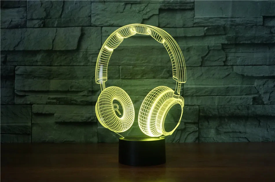Stereo earphone illusion decorative table lamp with acrylic lampshade and LED light