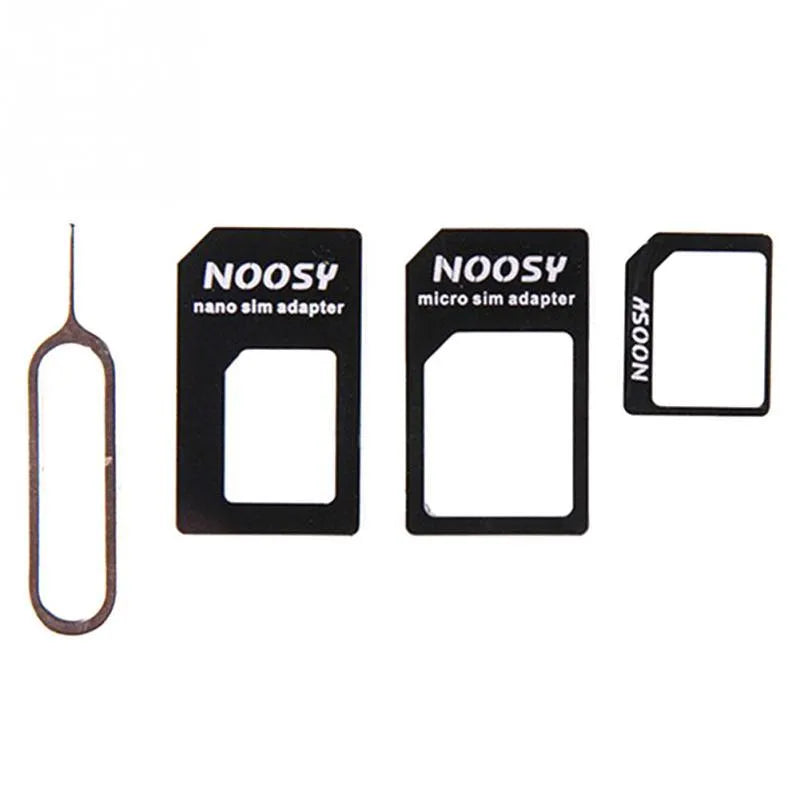 Three-piece SIM card cutting kit with nano SIM trays and micro adapter in black or white