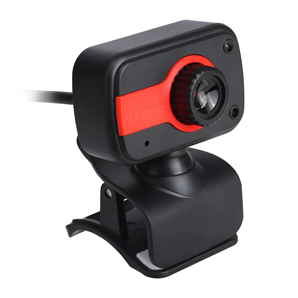 Blue mini USB webcam with rotating base on a laptop screen.