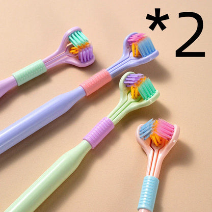 3-in-1 Soft Bristle Toothbrush with Tri-Sided Brush Head and Temperature-Responsive Bristles