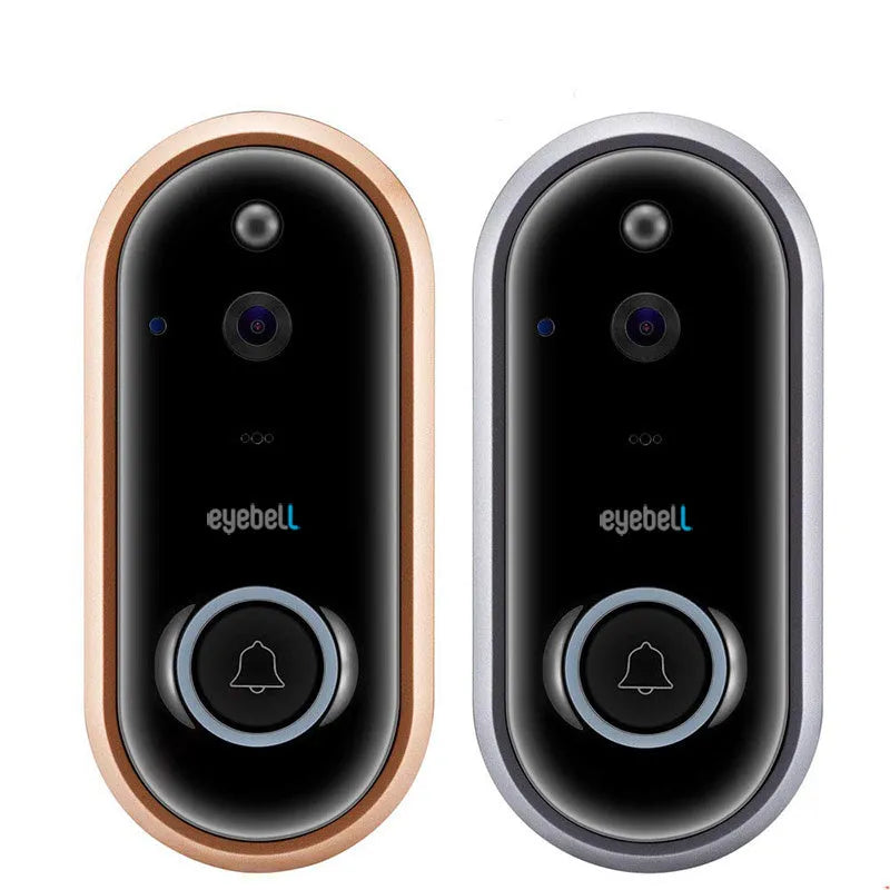 Silver wireless WiFi video doorbell with 1080P HD camera and infrared night vision for remote home monitoring