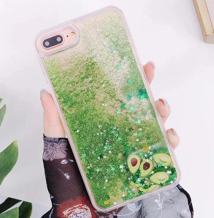 Avocado quicksand rhinestone phone case for iPhone back cover with three colour choices A B C