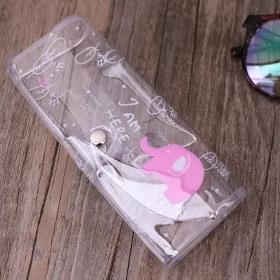 Transparent PVC glasses storage box with cartoon animal design, 15cm x 6cm x 2.7cm