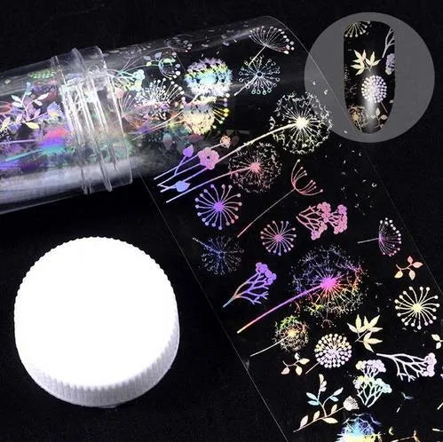 Roll of starry sky nail stickers 1 metre length 4 cm width in plastic bottle packaging with black star pattern