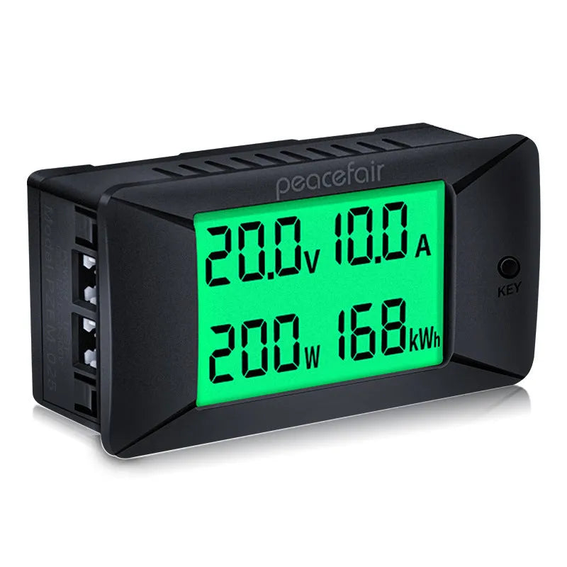 DC digital panel meter display showing voltage and current readings