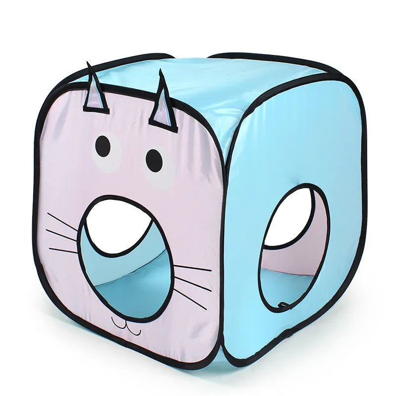 Foldable Cat and Fish design pet tent with connecting tunnel for indoor play