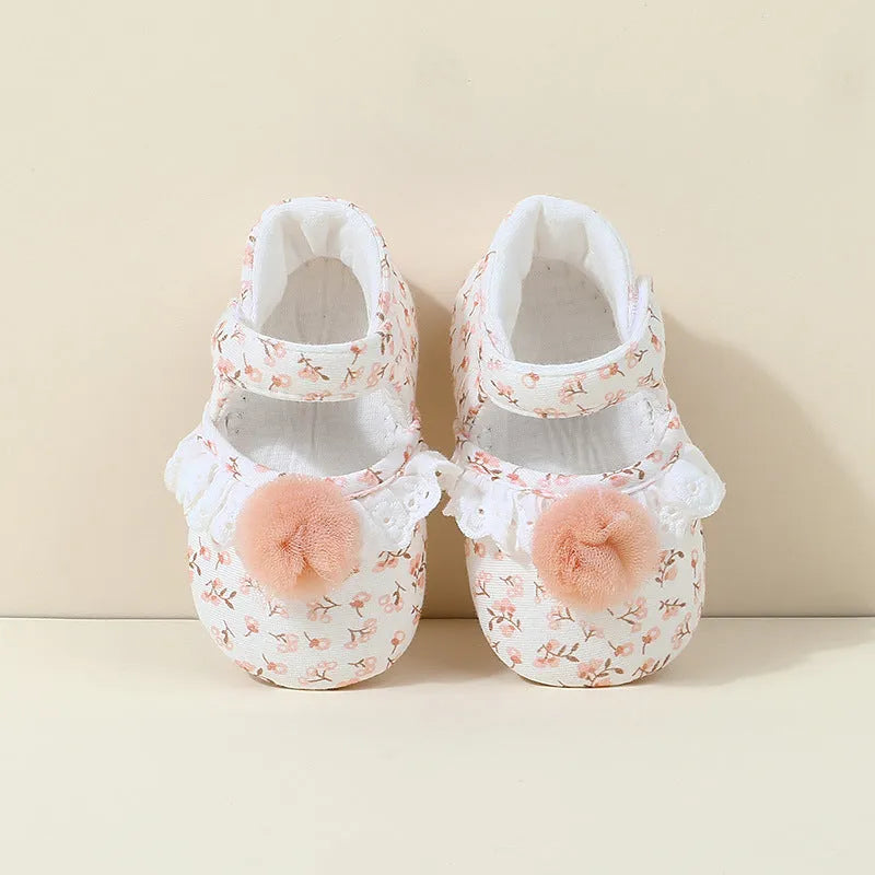 Children's cotton floral princess shoes with Velcro fastening, low-top design, small flower high heels colour, inner length 11cm 12cm 13cm