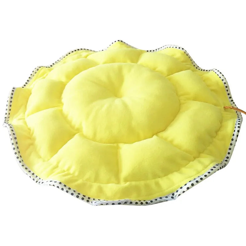 Yellow polar fleece bud-shaped small dog bed with pillow for pets under 10 kg