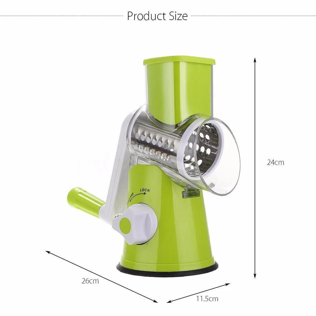 Mandoline slicer vegetable cutter with three stainless steel blades in blue green colour
