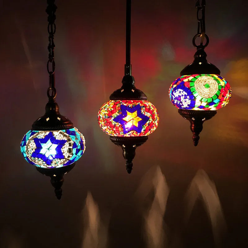 Turkish chandelier glass pendant light with 1.2m adjustable cable, 148mm shade and 10cm single head chassis