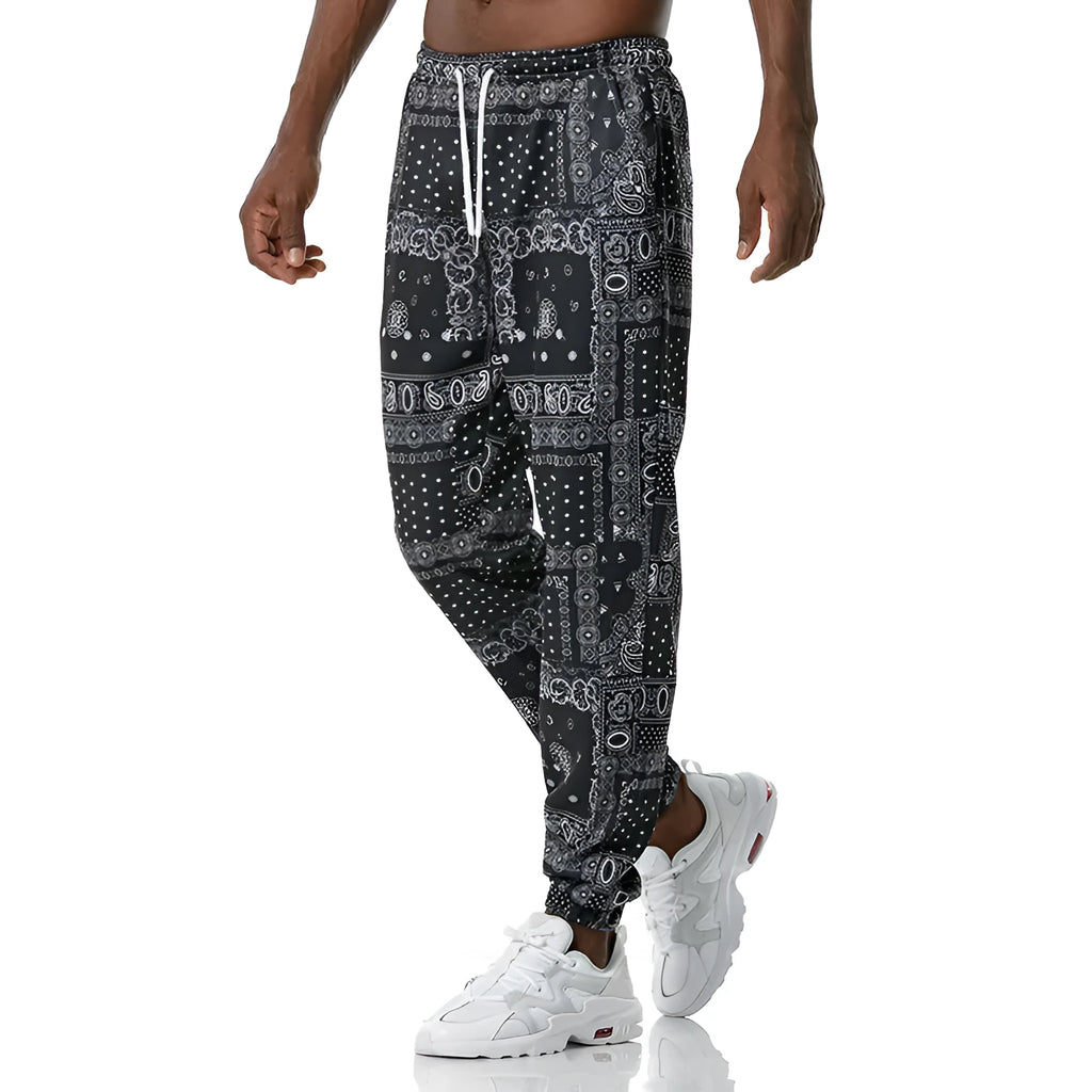 Ethnic printed straight leg slacks mid waist Korean style trousers in colour 05k