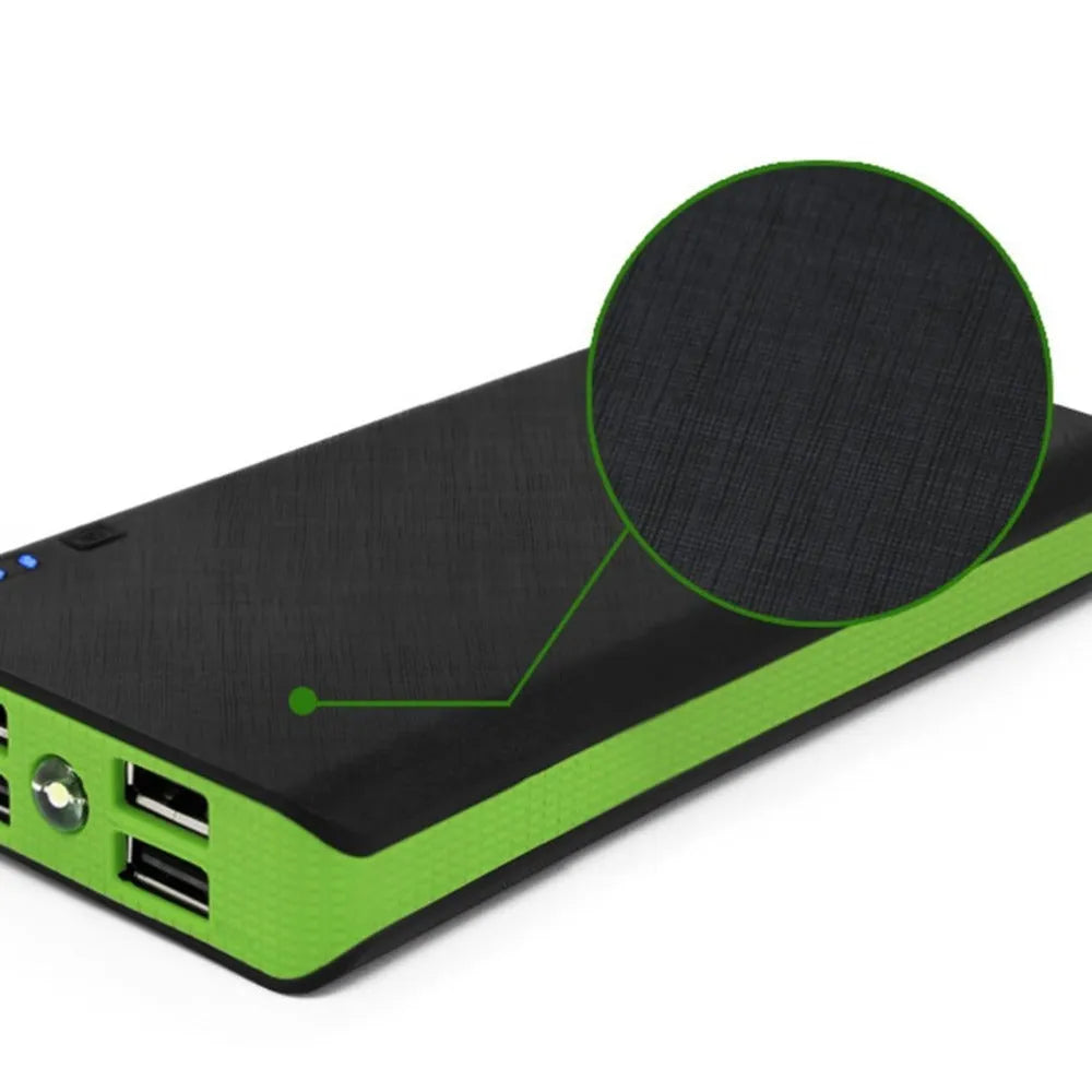 20000mAh portable power bank in multiple colours showing dimensions and fast charging label.