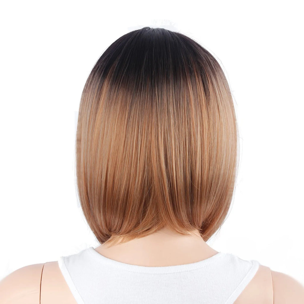 Black brown gradient short ladies wig cover 13 inches 33 cm high temperature silk full mechanism
